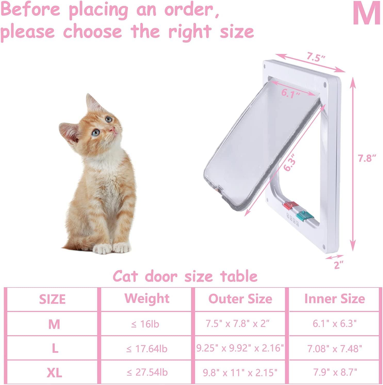 Cat Flap Door for Interior Exterior,4 Way Locking Pet Doors White for