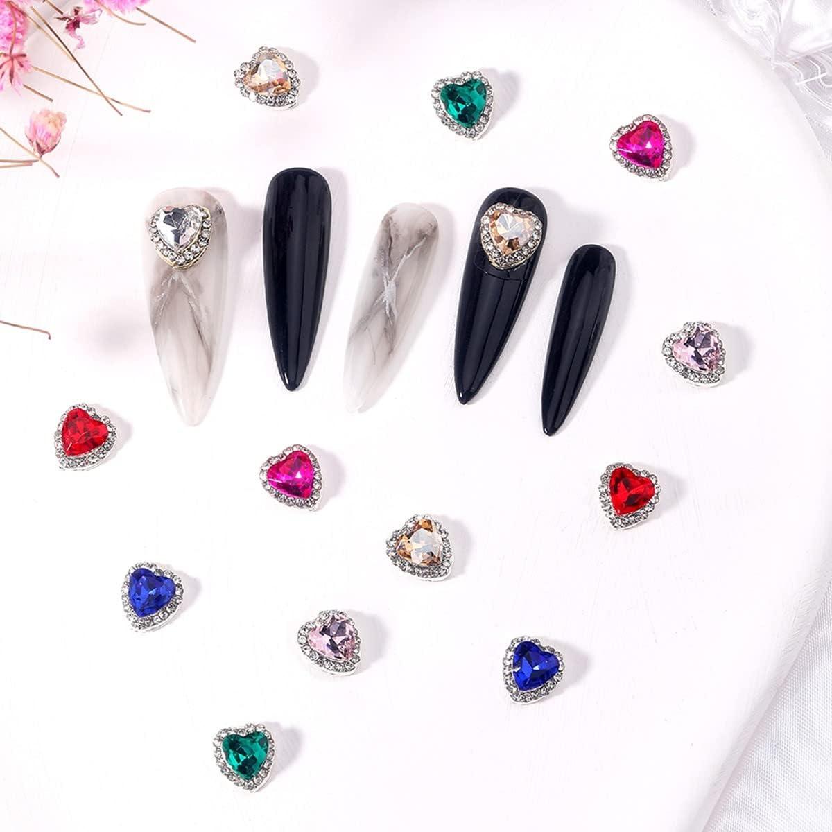 qiipii 30 Pcs Heart Nail Charms for Nails Valentine's Day 3D Heart Nail  Rhinestones Nail Gems 6 Color Love Crystal Diamond Alloy Nail Art Jewelry  Supplies for Acrylic Nails Wedding Crafts Manicure