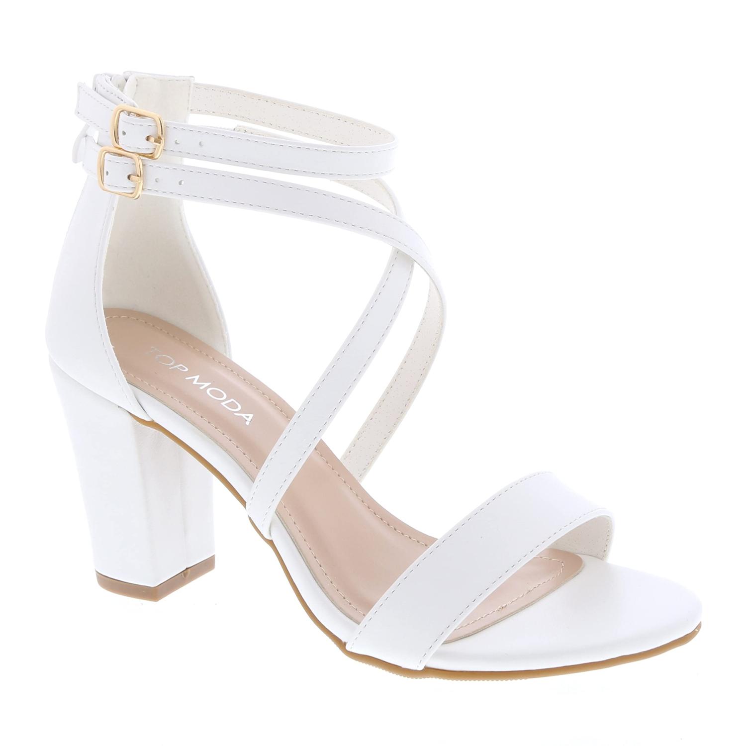 Buy TOP MODA White Over the Toe Strap Ankle Wrap Block Heel