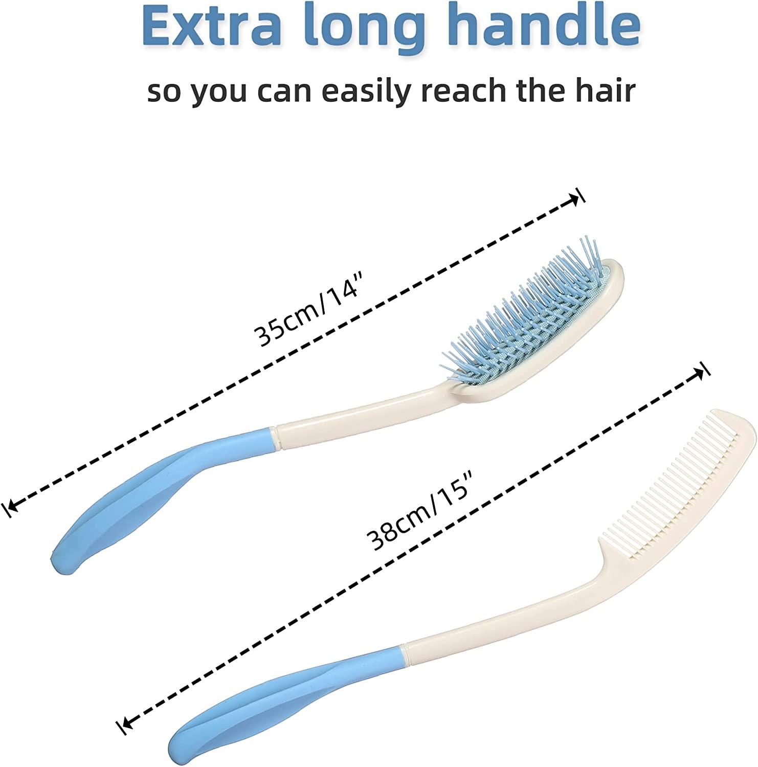 Long Reach Handled Comb and Hair Brush Set Applicable to elderly and