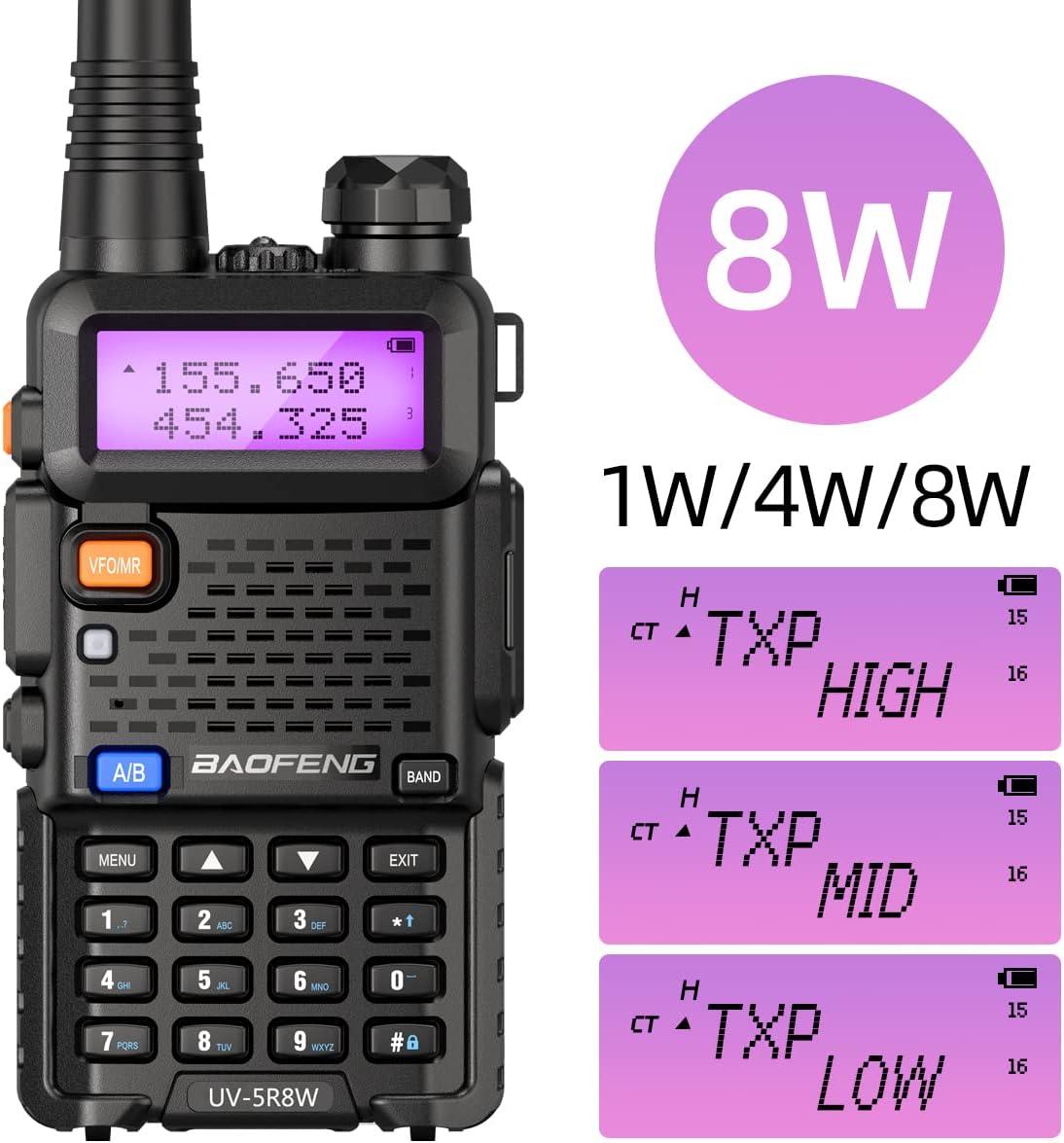 BaoFeng UV-5R 8W High Power Two Way Radio Ham Radio Dual Band Portable  Radio Tri-Power Handheld Walkie Talkies with AR-771 Antenna Black-1Pack
