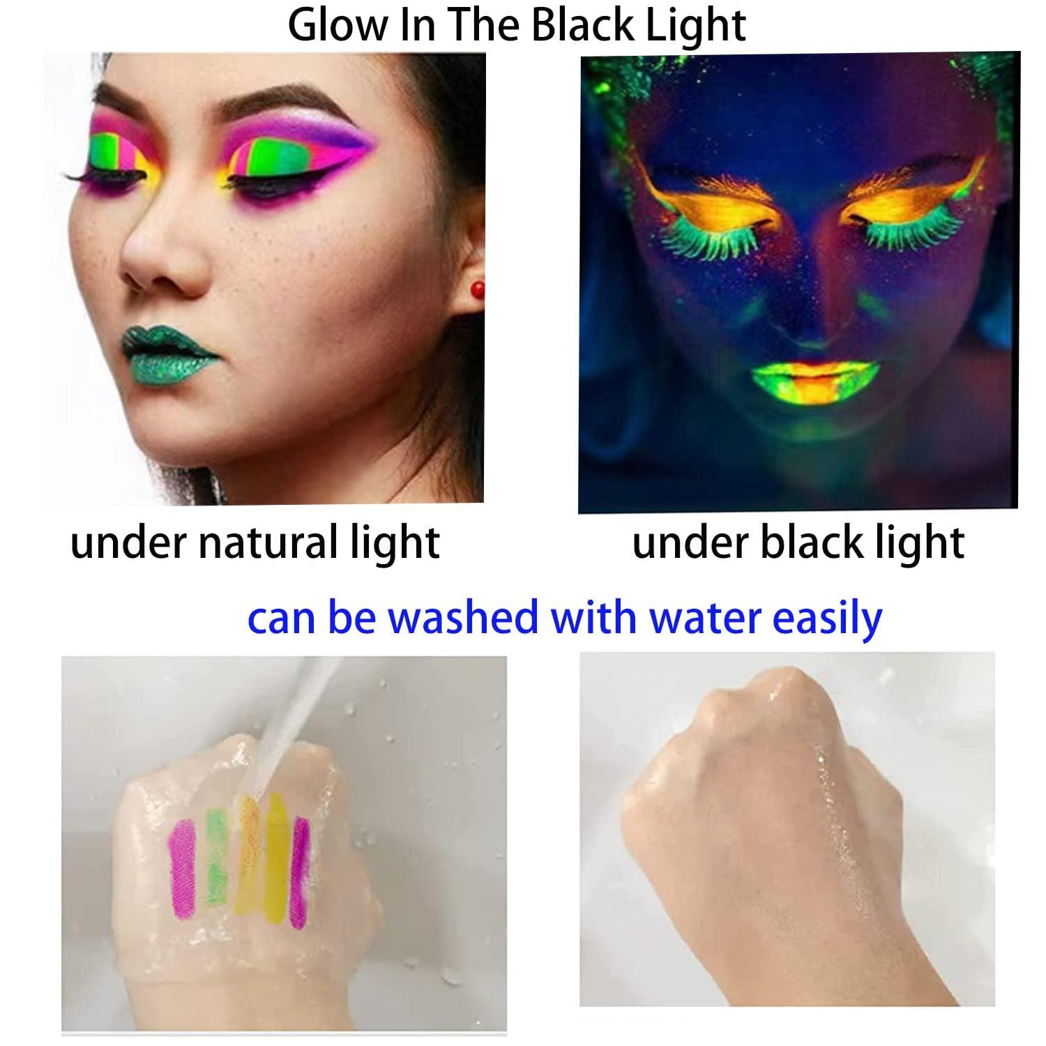 6pcs/set Halloween Glow In The Dark Face Black Light Paint Neon Face & Body  Paint Crayon Kit Fluorescent Makeup Marker