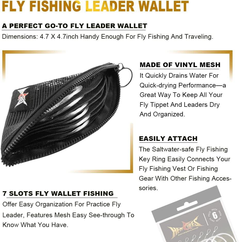 HERCULES Pre-Tied Loop Fly Fishing Leader 6 Pack with Tapered Leader Wallet  9FT - 6pcs 4X - 4.9LB