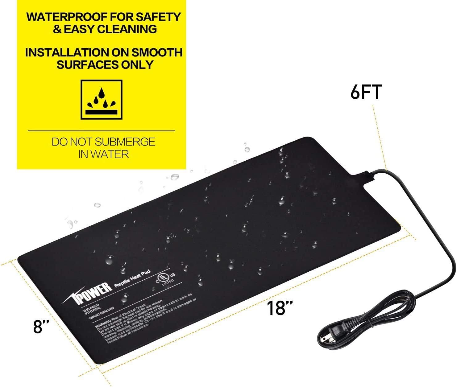 iPower Reptile Heat Mat 4W/8W/16W/24W Under Tank Heater Terrarium
