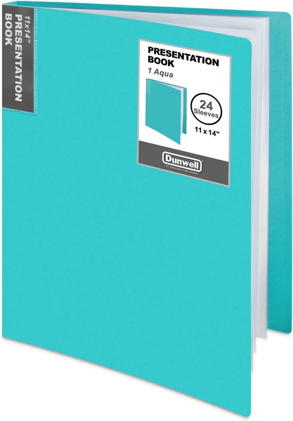 Dunwell 11x14 Binder with Sleeves - (Aqua), 24 Pockets Display 48 Pages,  Large Folder with Plastic Sleeves, 11 x 14 Presentation Book with Protector  Sleeves, Kids Art Portfolio 14x11, Clear Pages Vertical Aqua