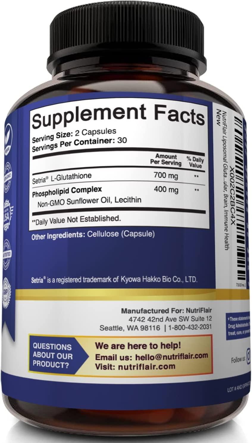 NutriFlair Liposomal Glutathione Setria 700mg - Pure Reduced Form for  Enhanced Absorption - Non GMO Antioxidant for Health | Buy Now with Express  International Delivery