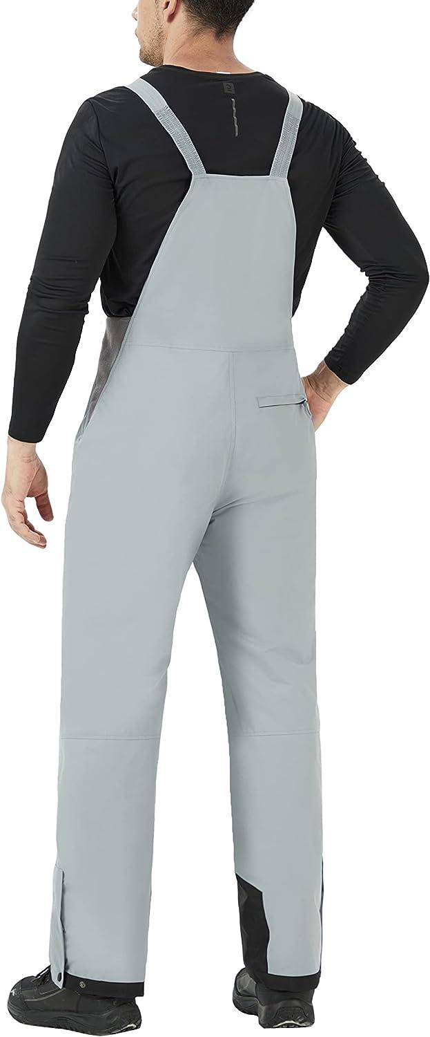 WULFUL Men's Insulated Snow Bibs Waterproof Winter Ski Pants XLarge Light Grey Snowboarding