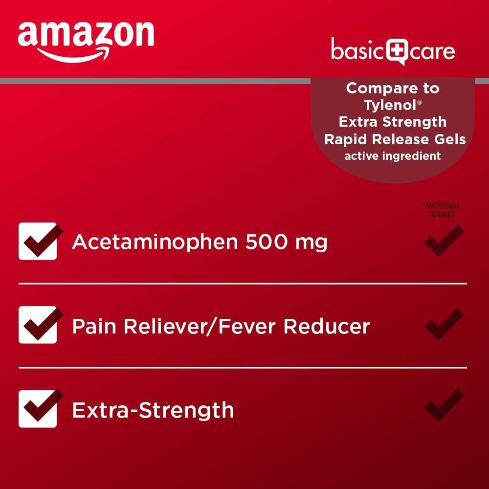 Amazon Basic Care Rapid Release Pain Relief, Acetaminophen Caplets 500