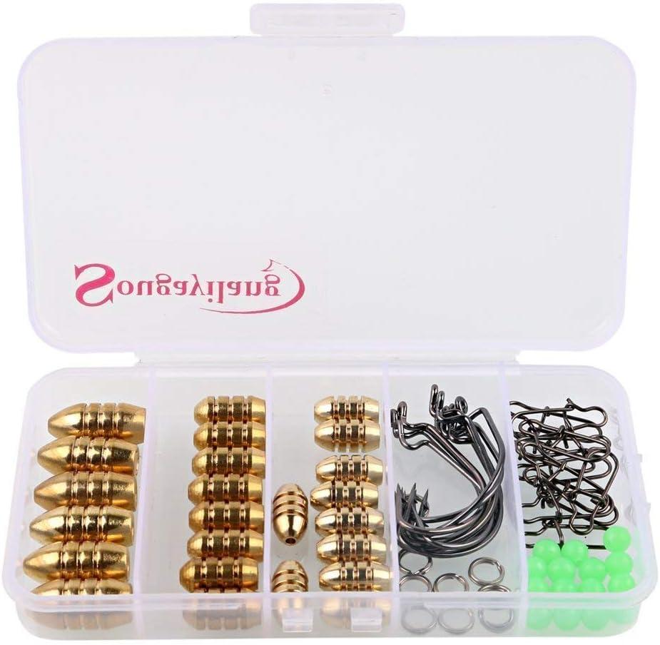 Sougayilang Fishing Sinkers Set with Brass Sinker Weights Jig Hooks Fishing  Swivel Ring Connector Plastic Box for Freshwater Saltwater Bass Fishing  Type 1