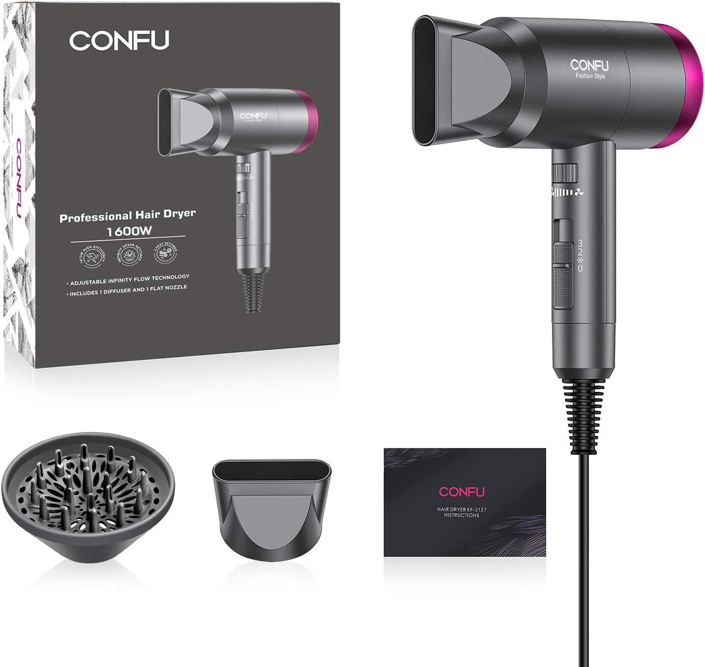 CONFU 1800W Ionic Hair Dryer Lightweight & Portable Blow Dryer with