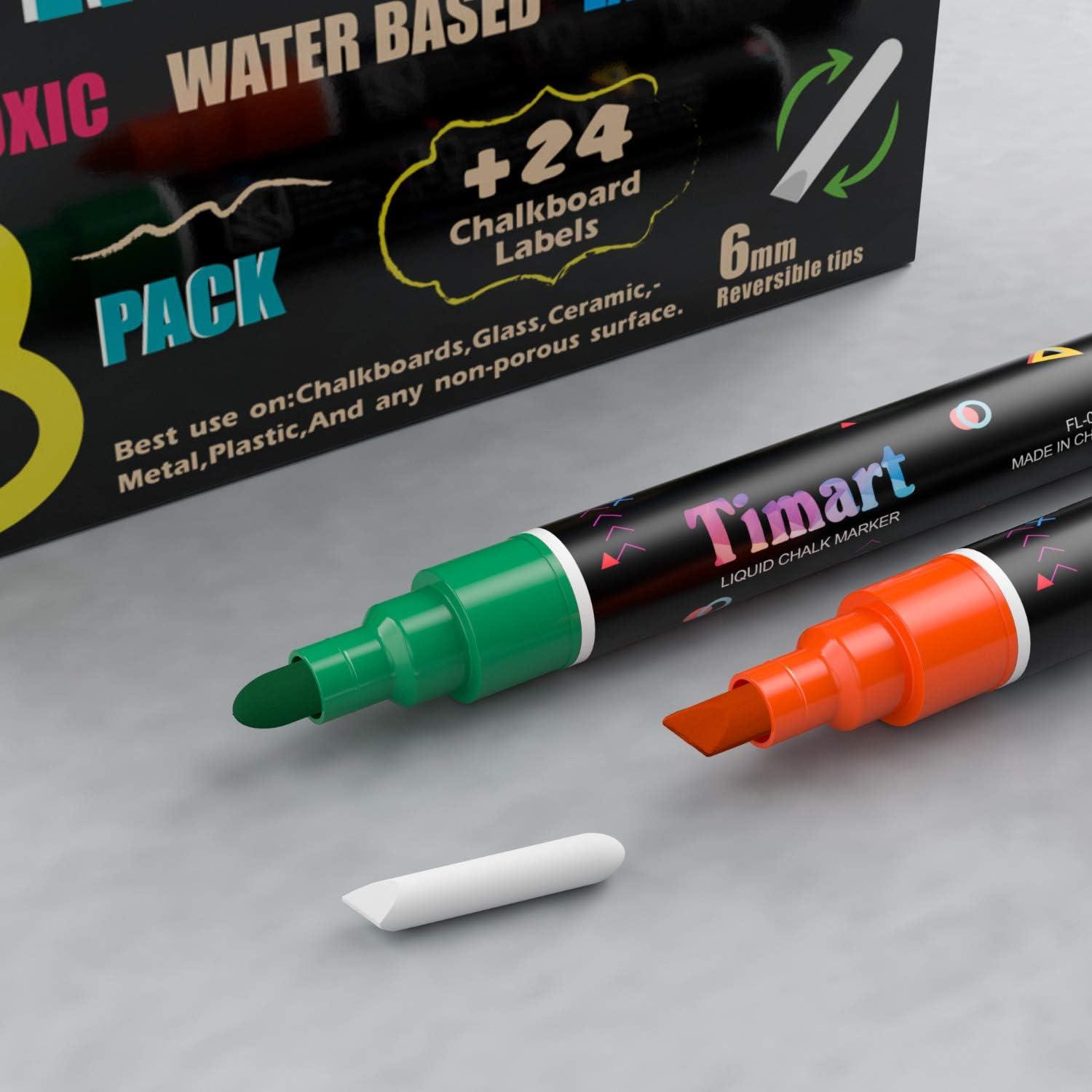 Liquid Chalk Marker Pen - White Dry Erase Marker - Chalk Markers for Chalkboard Signs, Windows, Blackboard, Glass - 6mm Reversible Tip (5 Pack) - 24