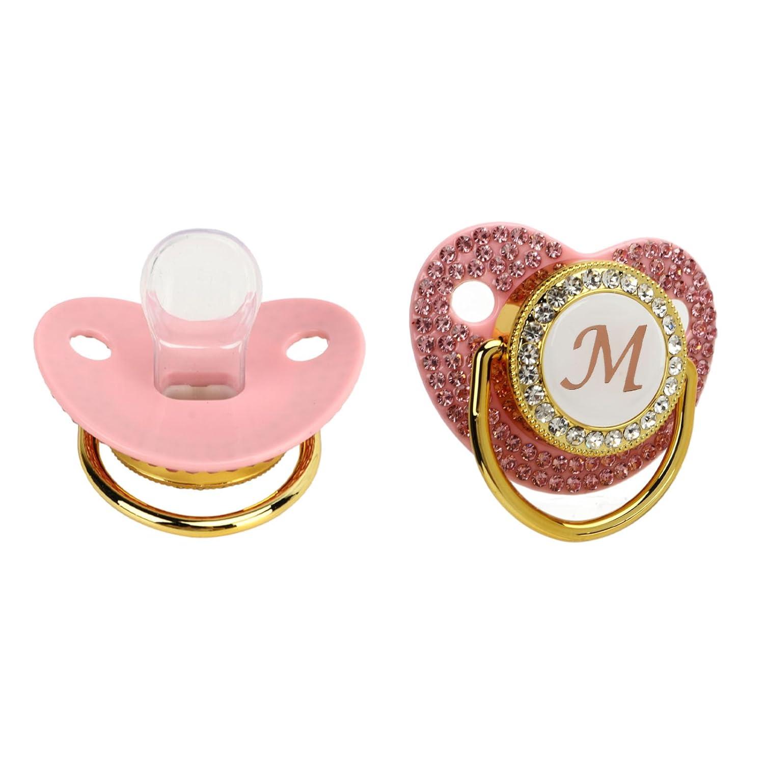 Ergonomic Baby Pacifier with Covered Rhinestones - Golden Curved Design ...