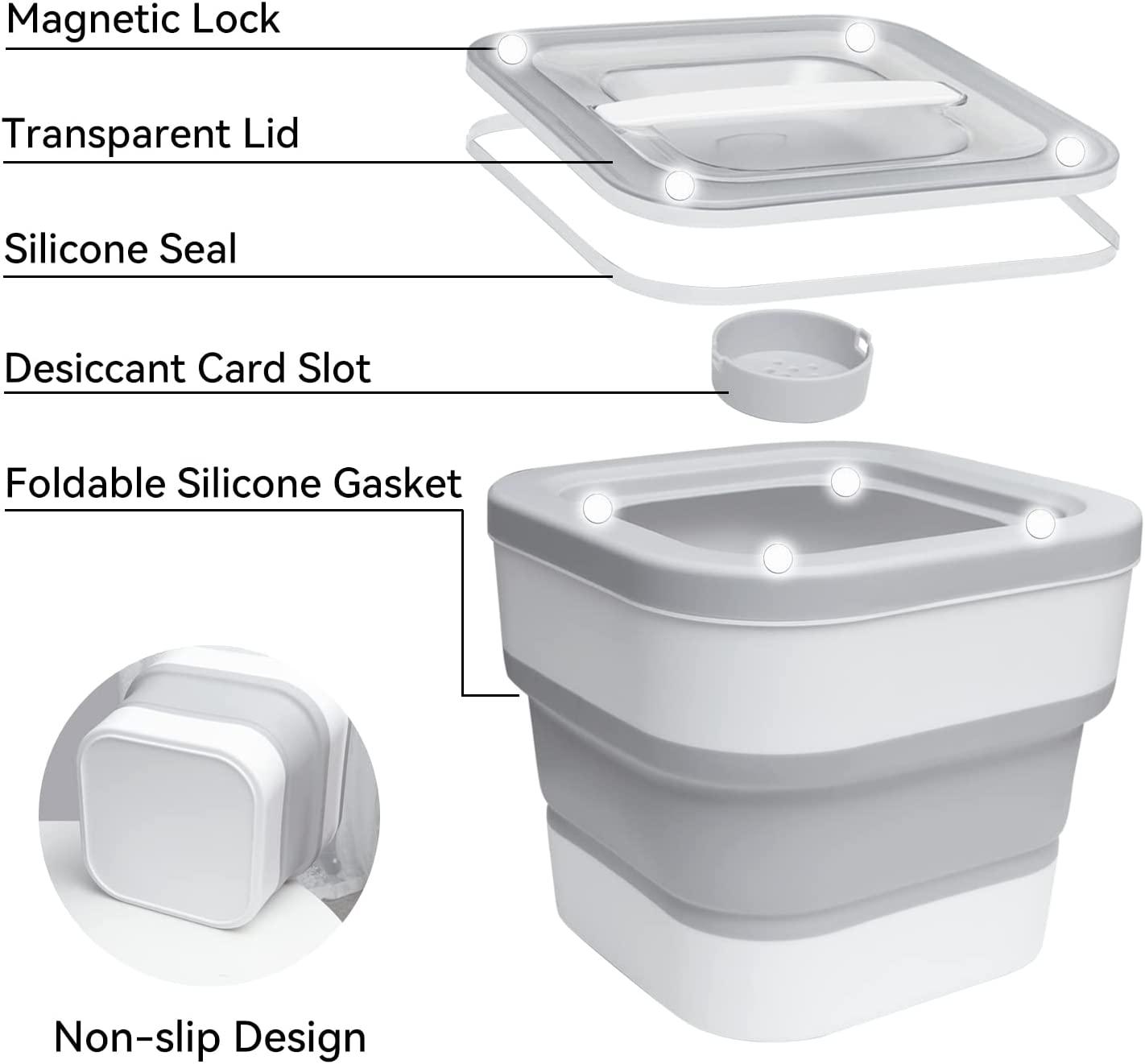 Collapsible Dog Food Storage Container, 10-13LB Airtight Dog Food Container  Bin with Magnetic Lid, Foldable Pet Food Storage Container with Measuring  Cup and Silicone Bowl, Rice Storage Bin, White