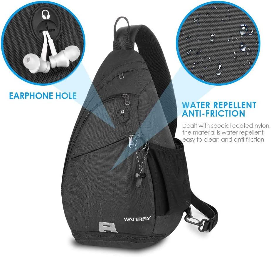 WATERFLY Sling Bag Crossbody Backpack: Over Shoulder Daypack Casual Cross  Chest Side Pack Large Black