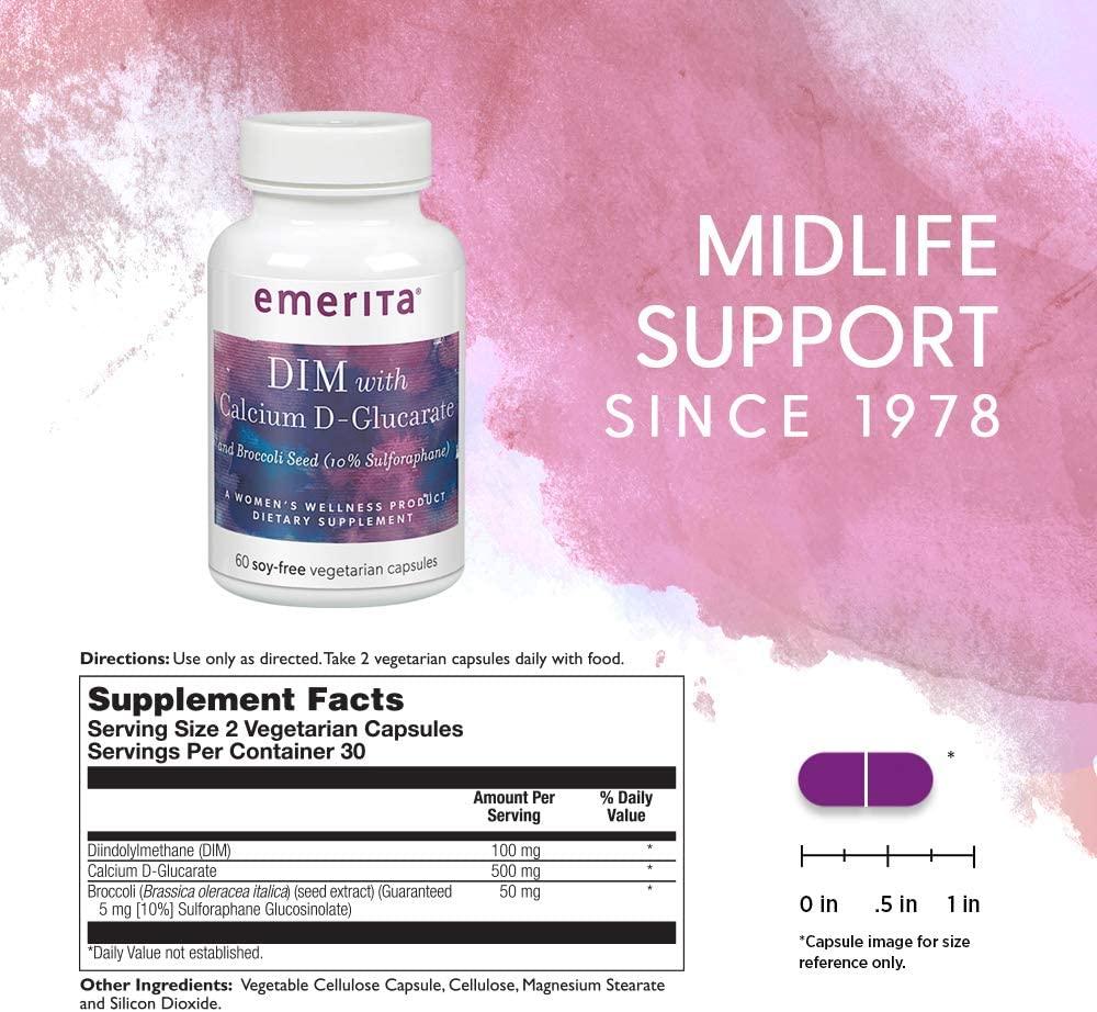 Emerita DIM with Calcium D-Glucarate & Broccoli Seed - 60 Soy-Free Veg  Capsules | Buy Now with Express International Delivery