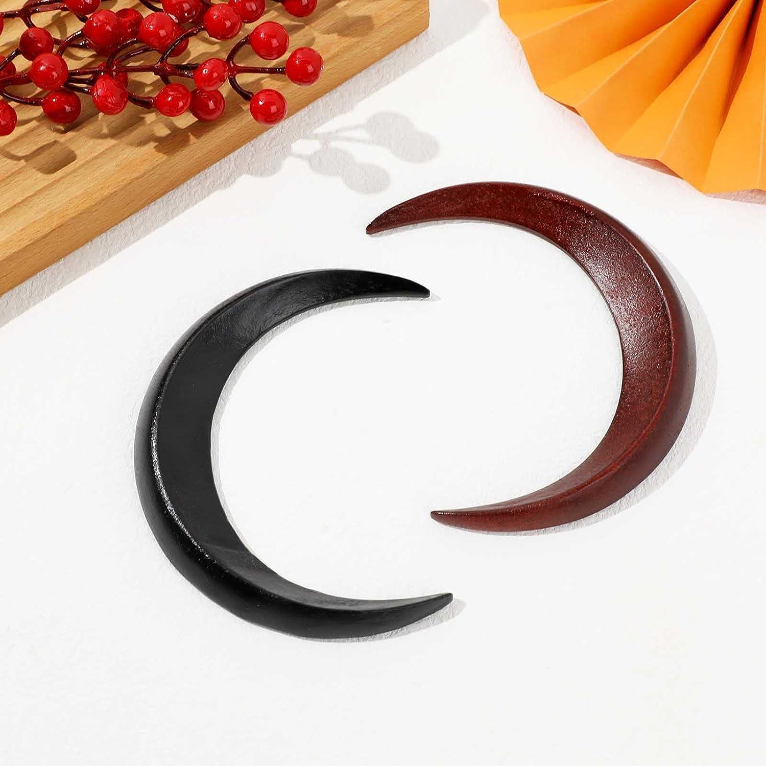 2 Pcs Hand Carved Crescent Moon Hair Fork for Women Wooden Moon