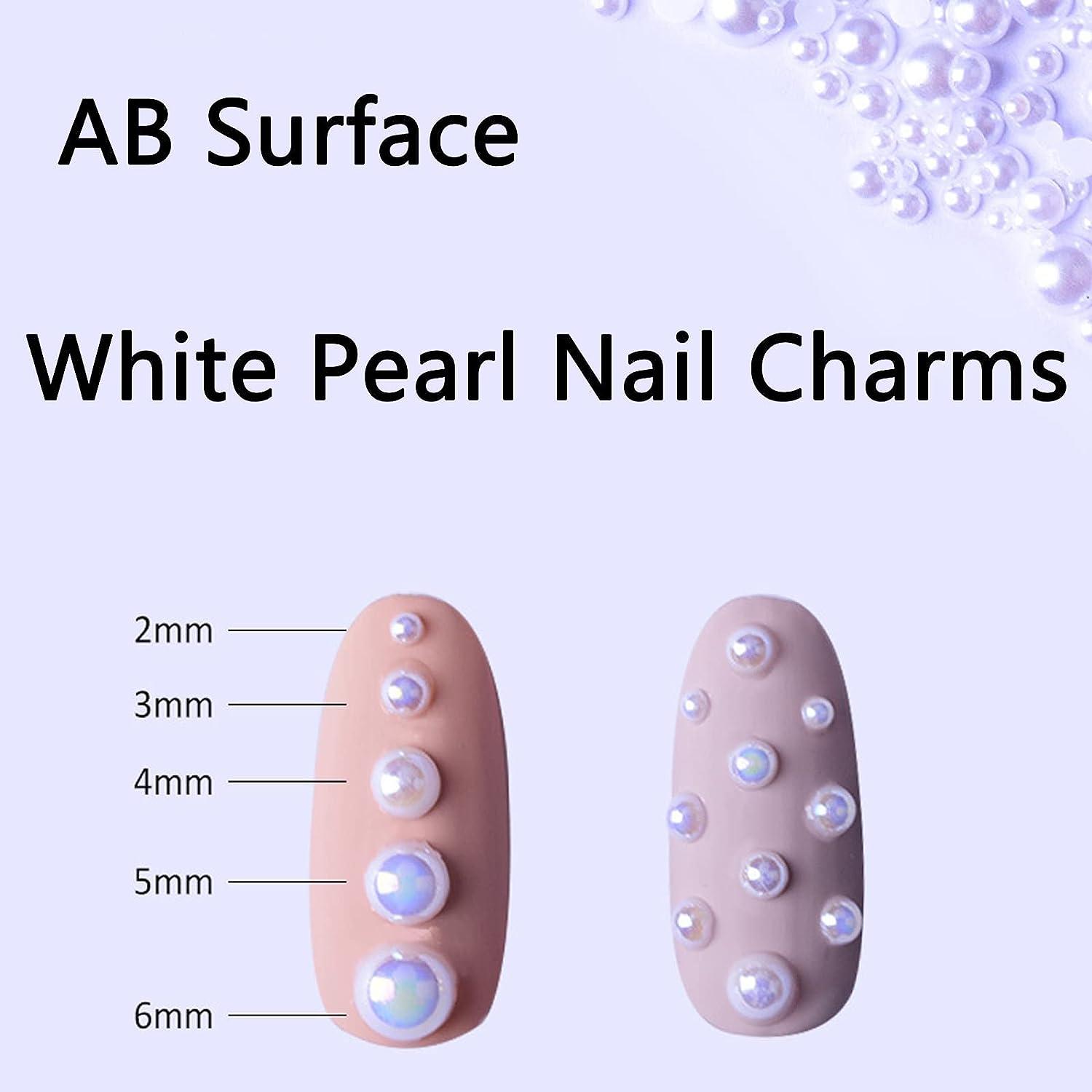 2000Pcs White Half Round Pearls Nail Beads for Crafts Multi Sizes Flatback Pearl  Nail Beads AB Satin Luster Loose Pearls Beads for Makeup Nail Art DIY  Crafts Jewelry Shoes Clothes S1-white