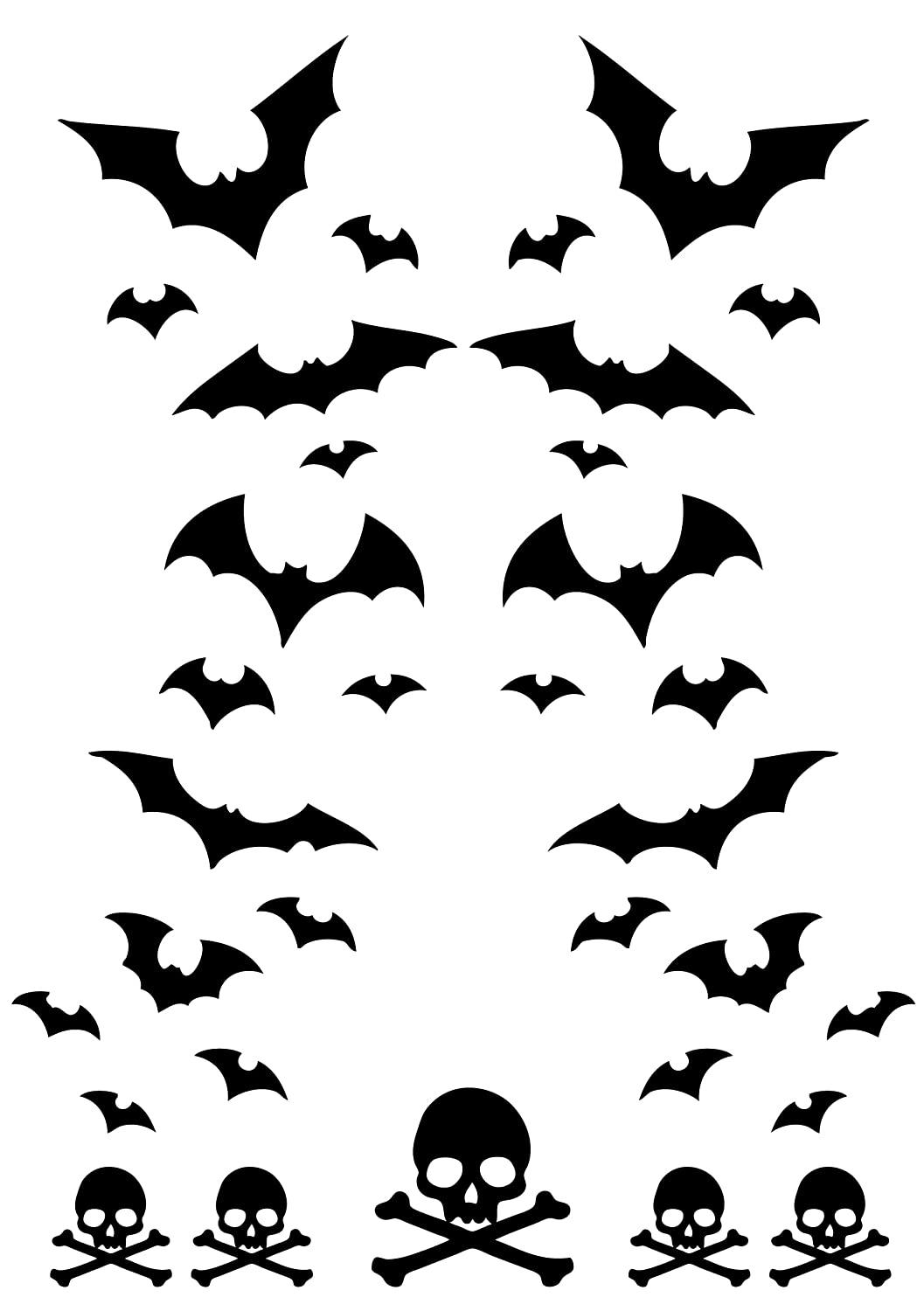 Bat Halloween Face Tattoos, 6Sheet Fake Skull Bat Temporary Face