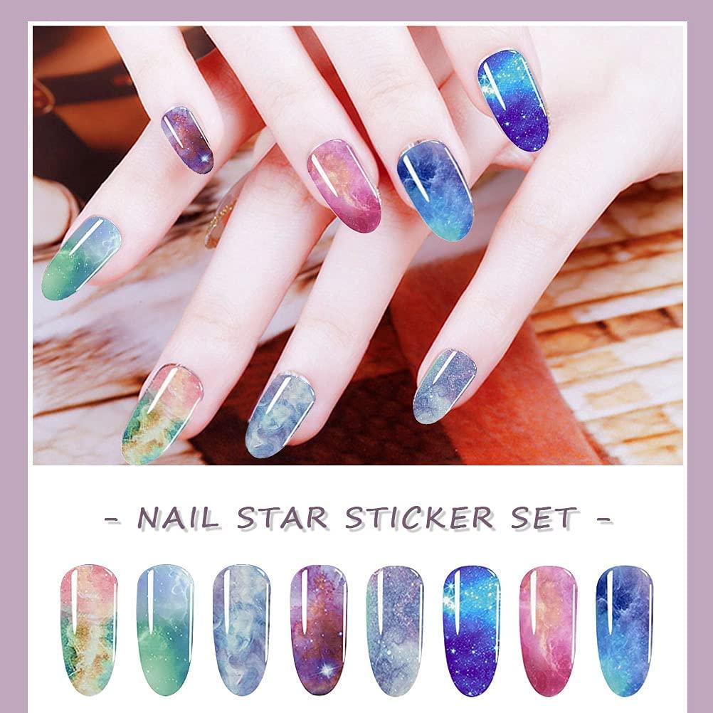 10 Roll Starry Sky Nail Art Foil Stickers, Colorful Print Nail Design