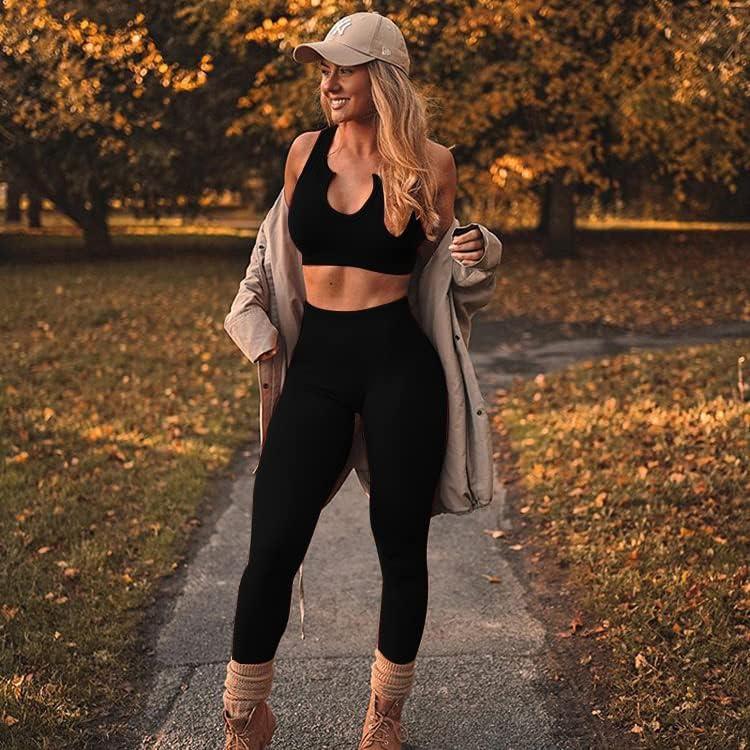 QINSEN Ribbed Seamless Crop Tank & High Waist Yoga Leggings