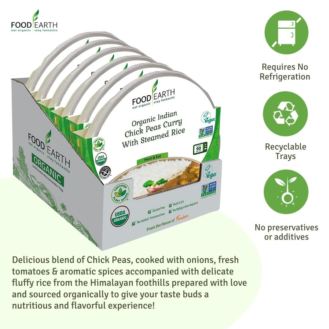 Food Earth Indian Chick Peas Curry with Steamed Rice Meal Ready to