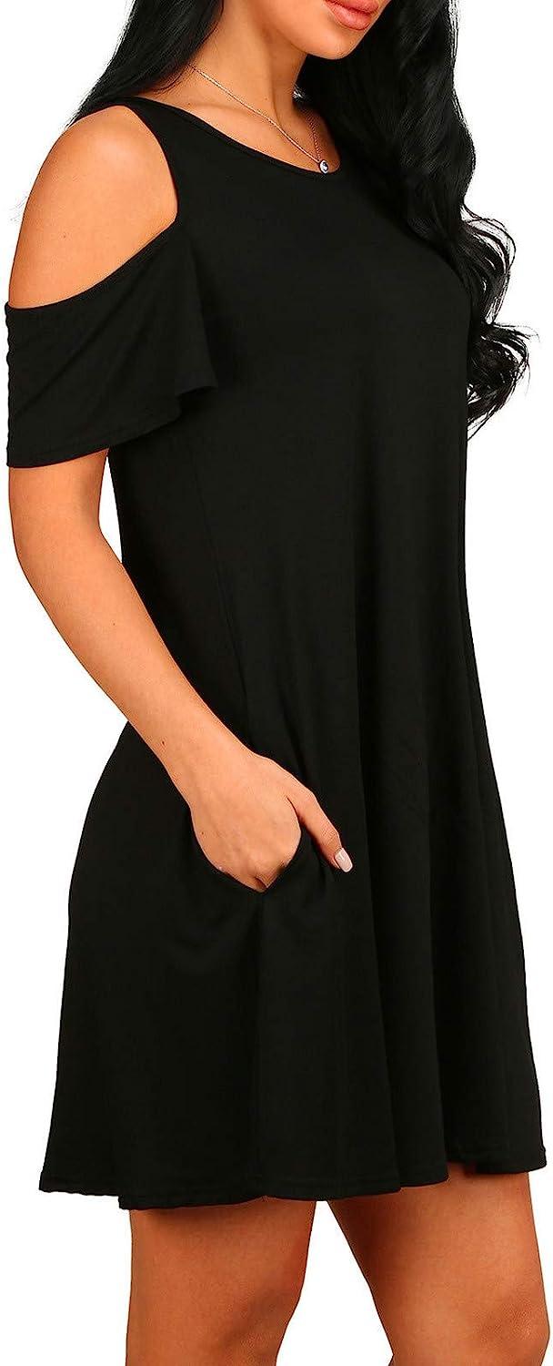 Maqroz Women's Cold Shoulder Swing Dress with Pockets - Black, XXL | Buy  Now with Express International Delivery | GoSupps.com