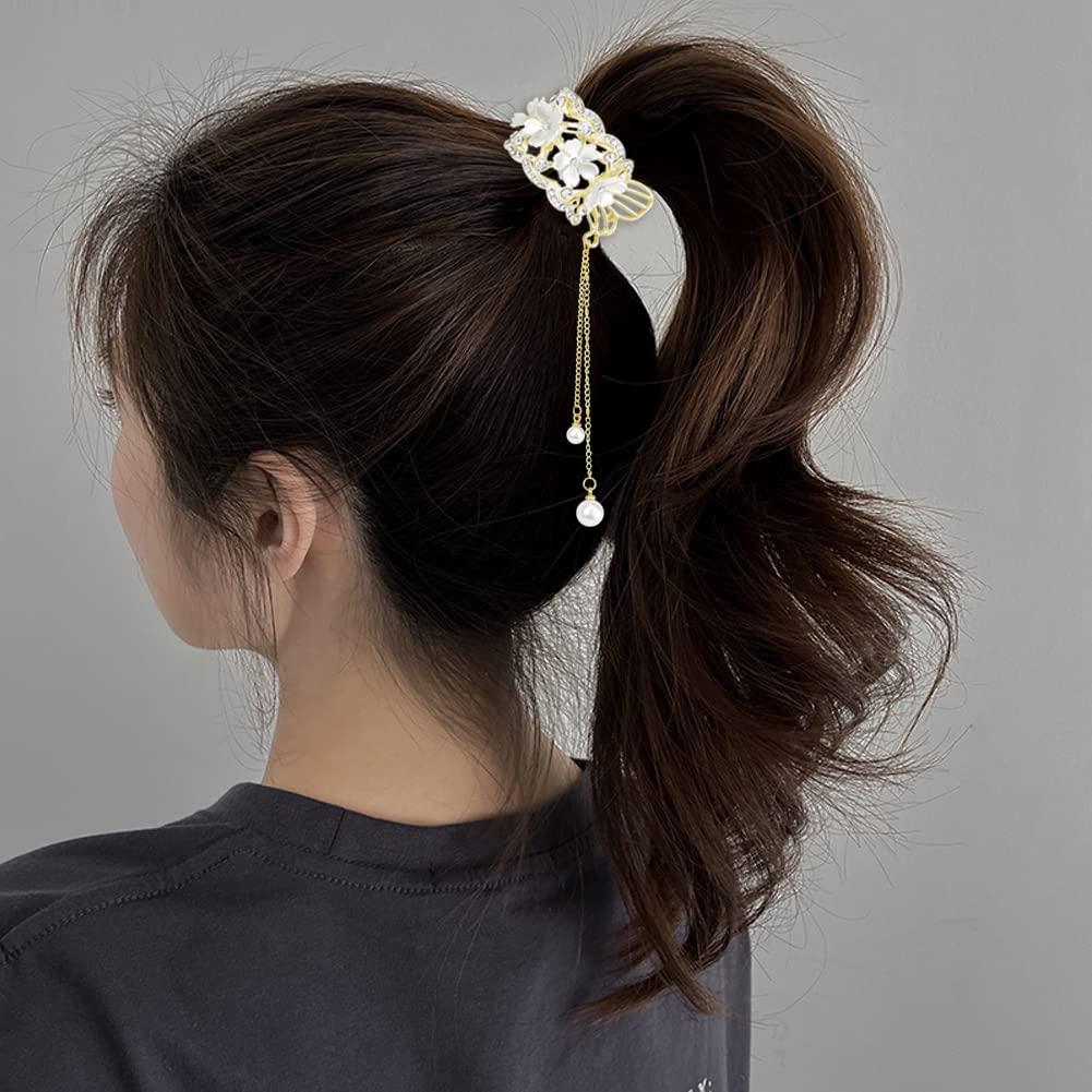 Pcs Rose Flower Tassel Ponytail Hair Clips Vintage High