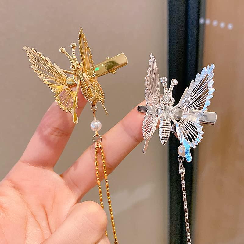 BeeSpring 2PCS Golden Butterfly Hair Clips Moving Wings hairpin decorations