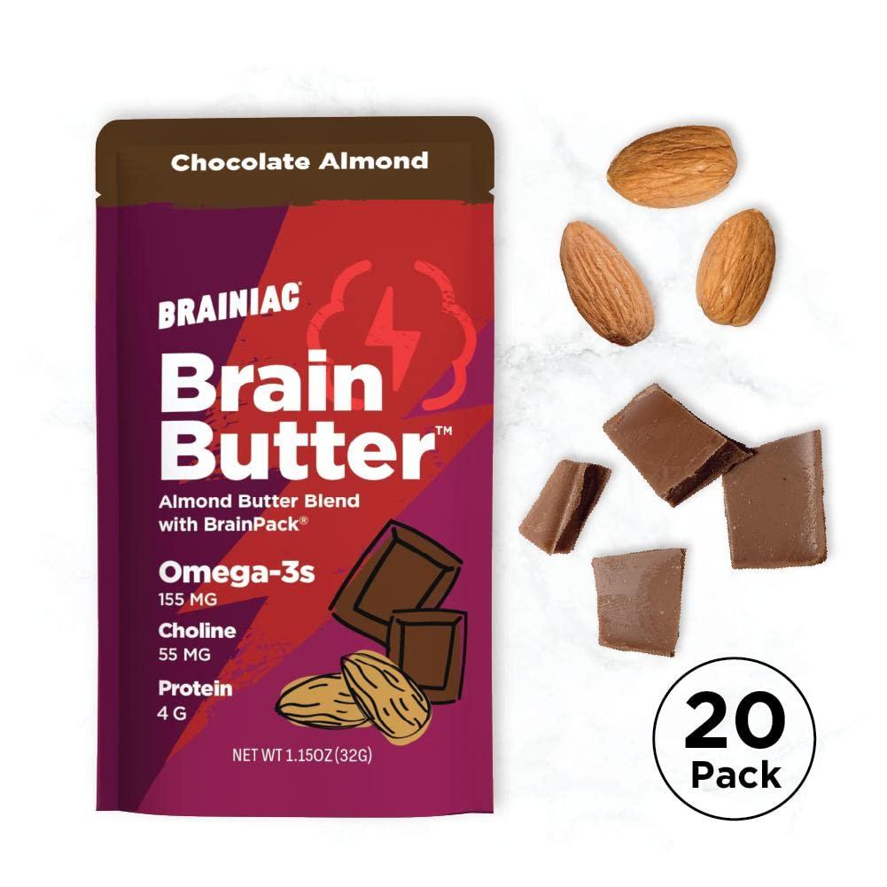 Brainiac Almond Butter Blend with Omega3s, Chocolate Almond, 20 Count