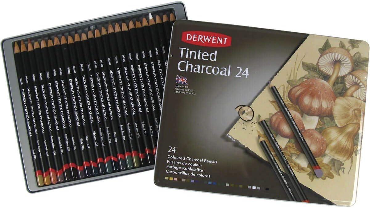 Derwent : Tinted Charcoal Pencil : Metal Tin Set Of 12