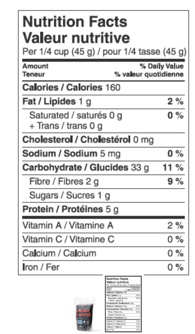 Wild Rice All Natural, NonGMO, GlutenFree, Kosher & Vegan 250g