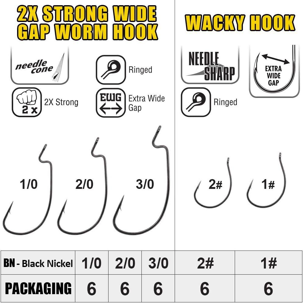 Senko Worm Bass Fishing Lure Kit 80 Pieces Set with Wacky Rig Worms