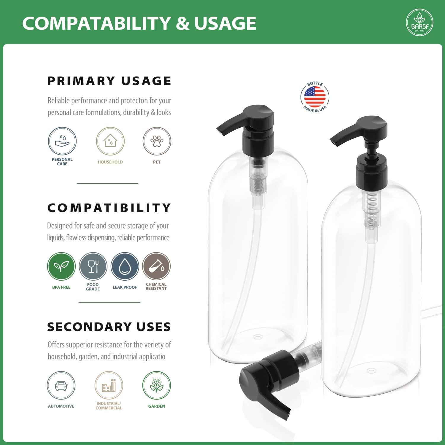 Bar5F Empty Shampoo Bottles with Pumps, 32oz/1Liter/Large, BPAFree