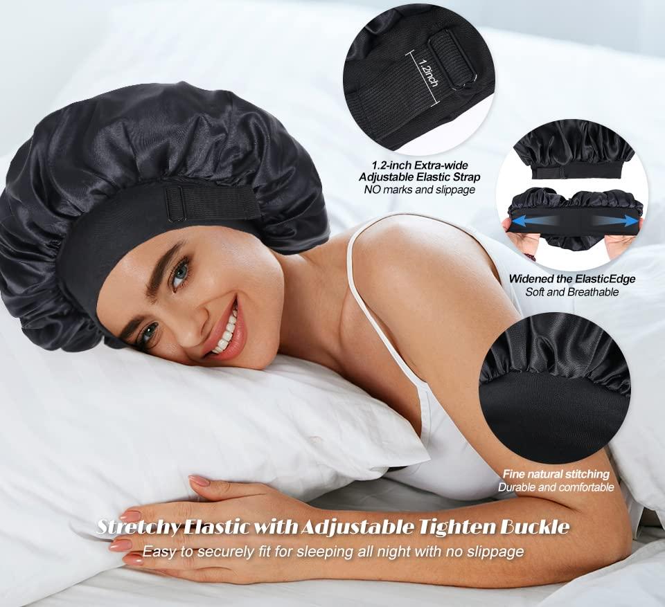 Satin Bonnet For Women 2PCS Silk Hair Bonnet Shower Cap