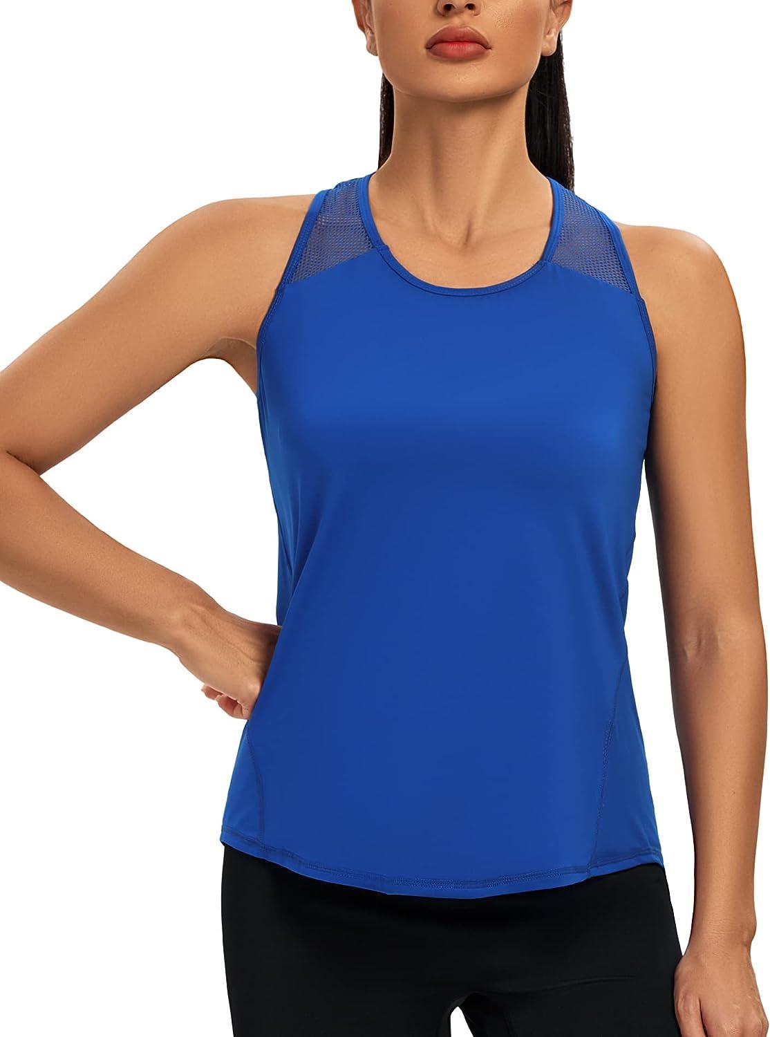 CNJUYEE Workout Tank Tops for Women Soft Mesh Racerback Yoga Shirts Athletic  Running Breathable Womens Summer Tops Dark Blue Medium