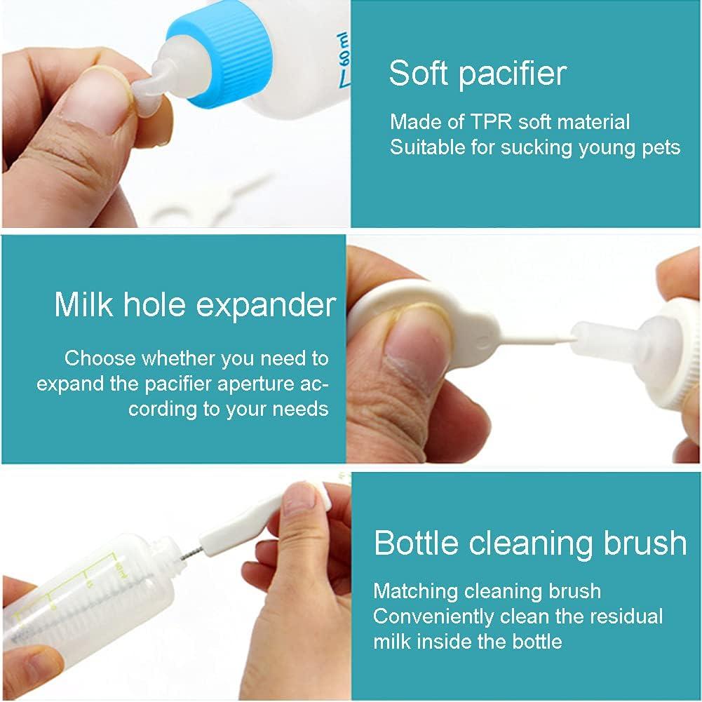 60ml Cat Feeding Bottle Kit Pet Nursing Milk Bottle+Nipple Opener+Cleaning Brush+ Replacement Nipple For Newborn Kittens/Puppies