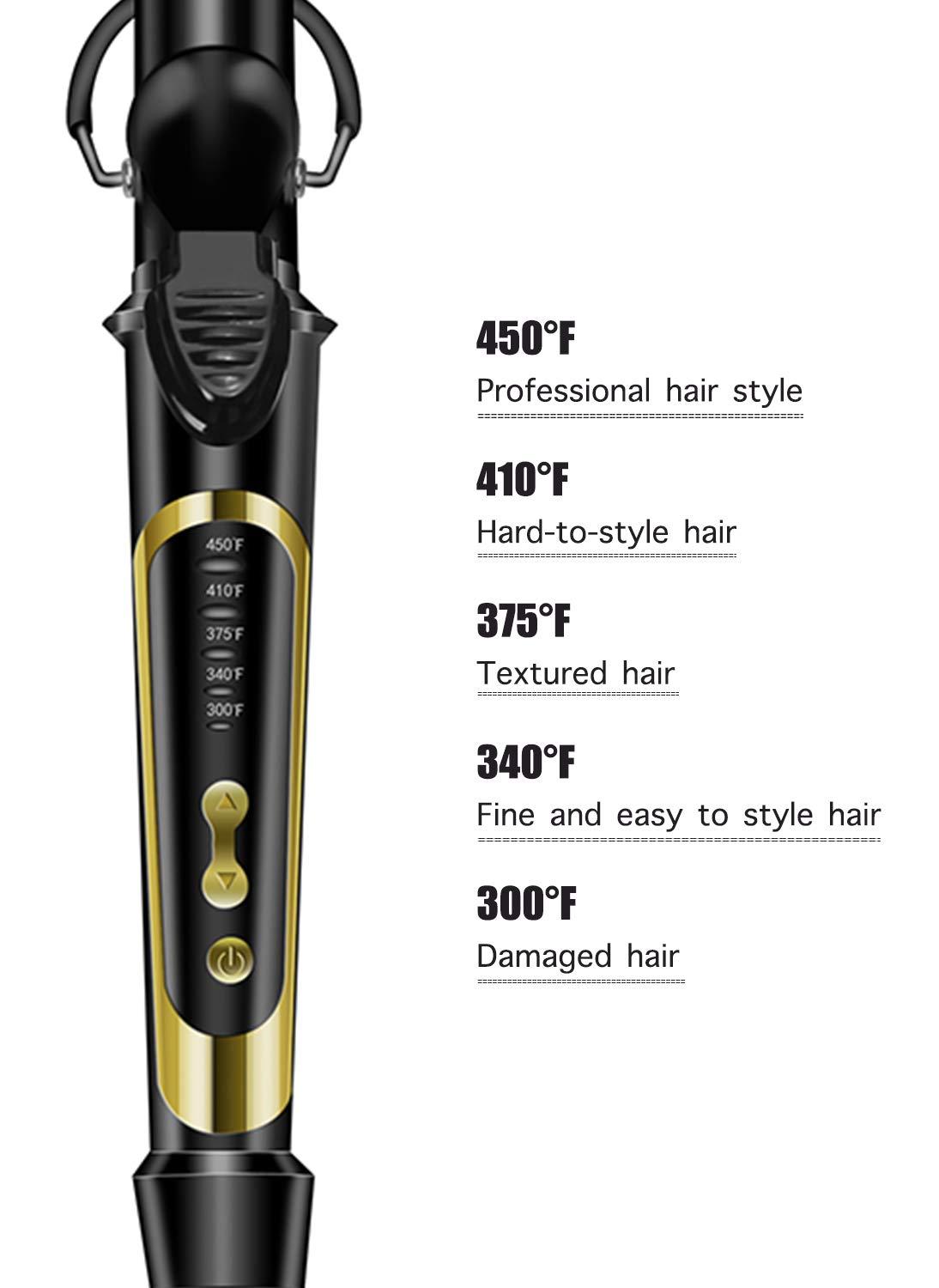 Lanvier 1.25 Inch Clipped Curling Iron with Extra Long Tourmaline