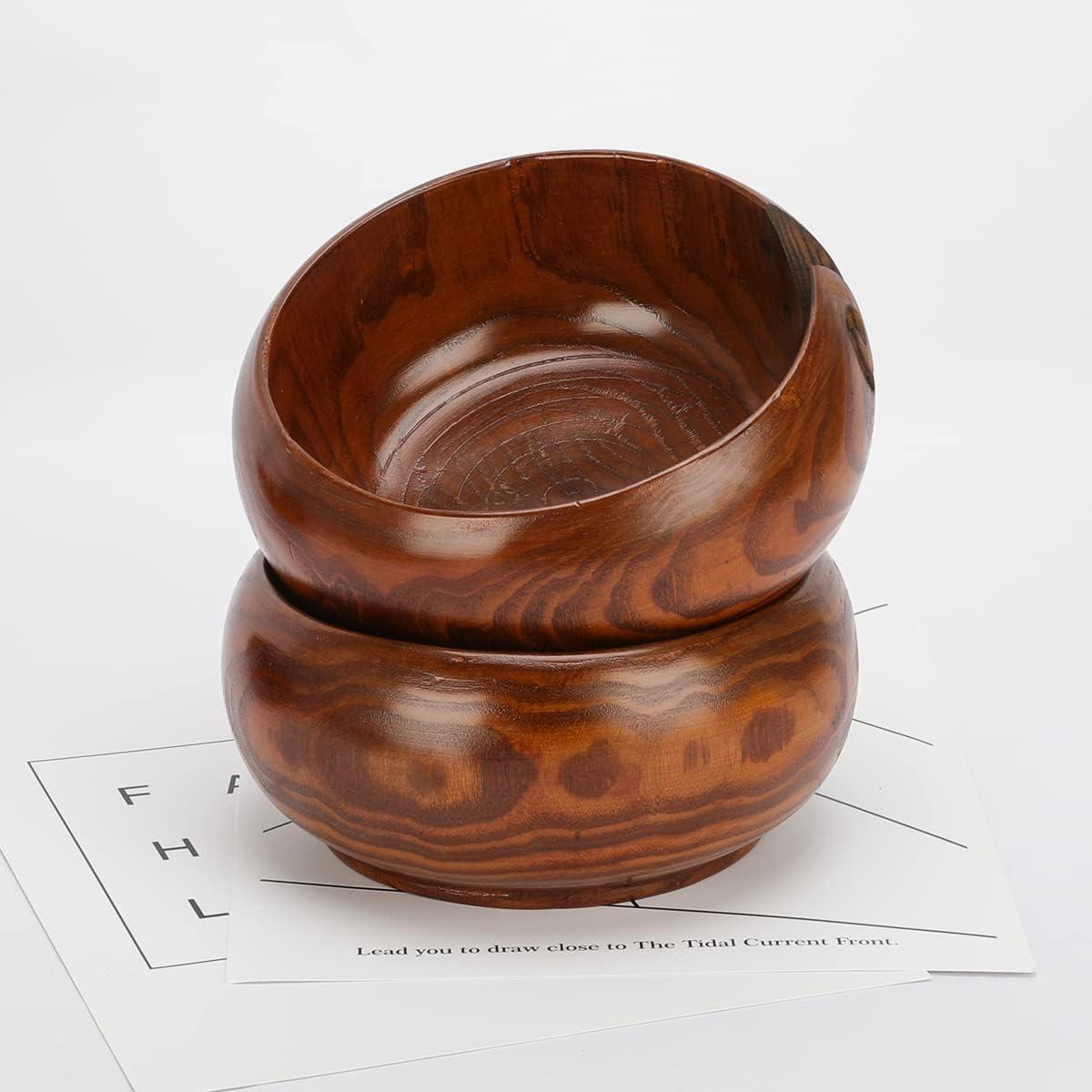 ZX Vision Wooden Yarn Bowl with Holes Holder Rosewood Handmade Craft Knitting Bowl Storage Knitting and Crocheting Accessories Kit Organizer, Perfect