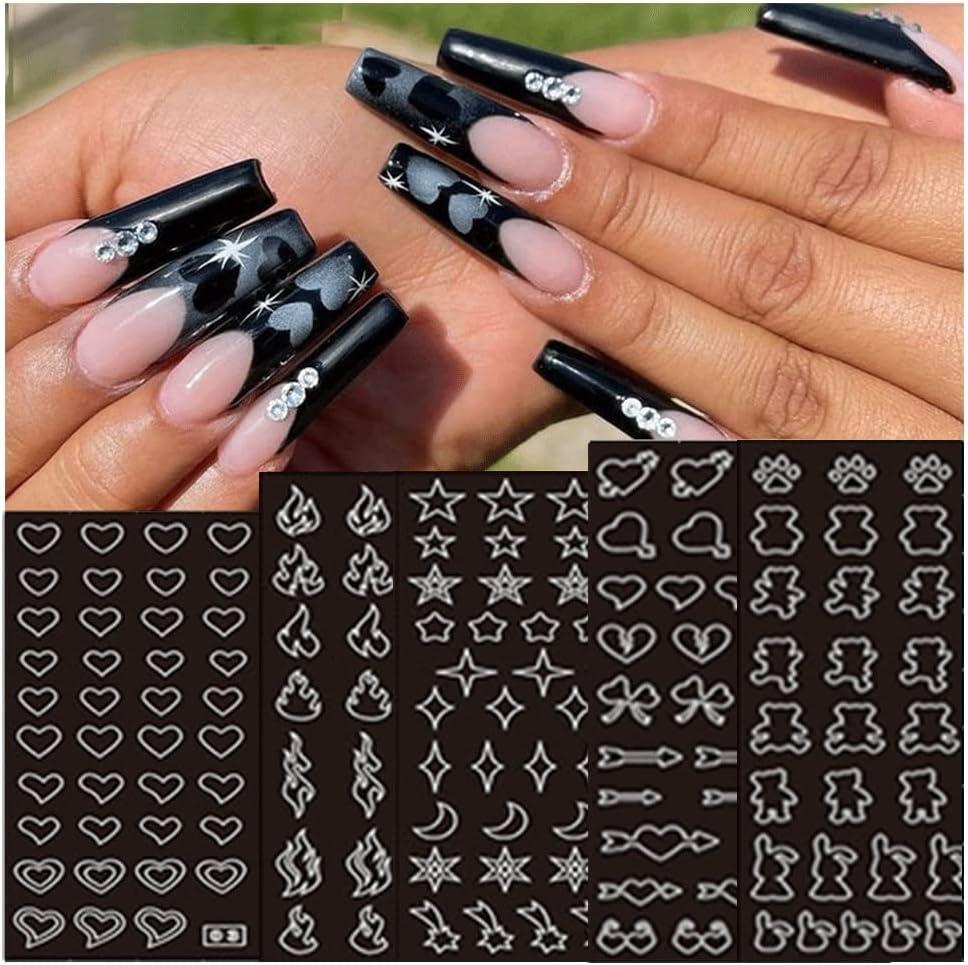Vezocim 6 Sheets Airbrush Stencils Nail Stickers Butterfly Flower Moon Star  Heart Cross French Nail Decals Printing Template Stencil Tool DIY Nail