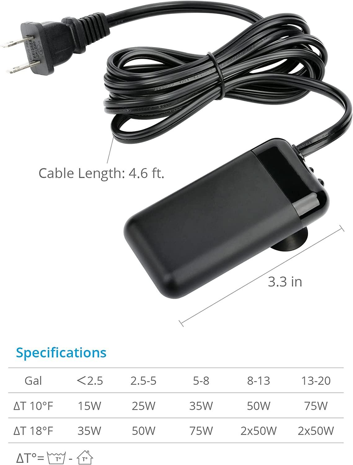 NICREW Mini Aquarium Betta Heater, 15/25/35/50/75W Submersible Fish