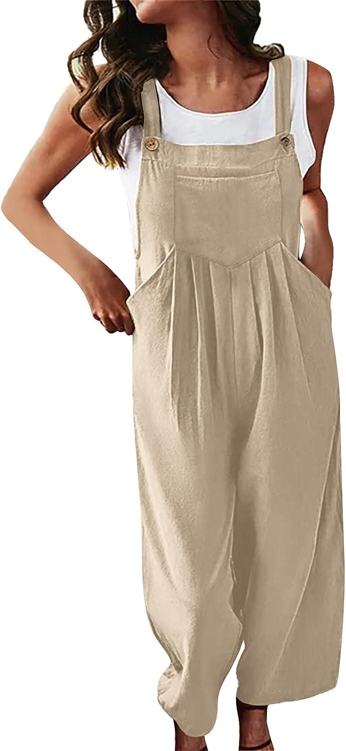 1983 Women's Summer Casual Loose Jumpsuits Wide Leg Pants with