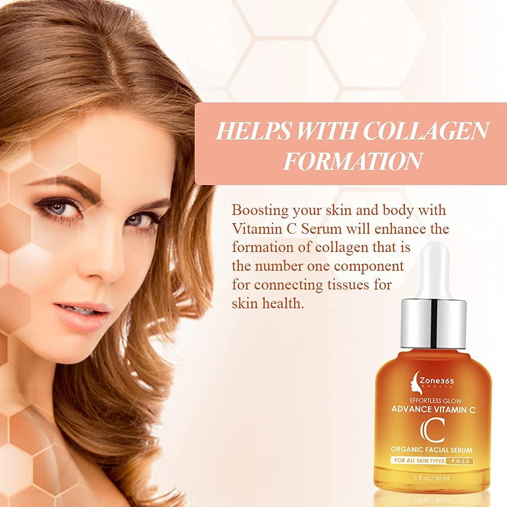 Zone 365 Vitamin C Topical Face Serum with Hyaluronic Acid Vitamin E