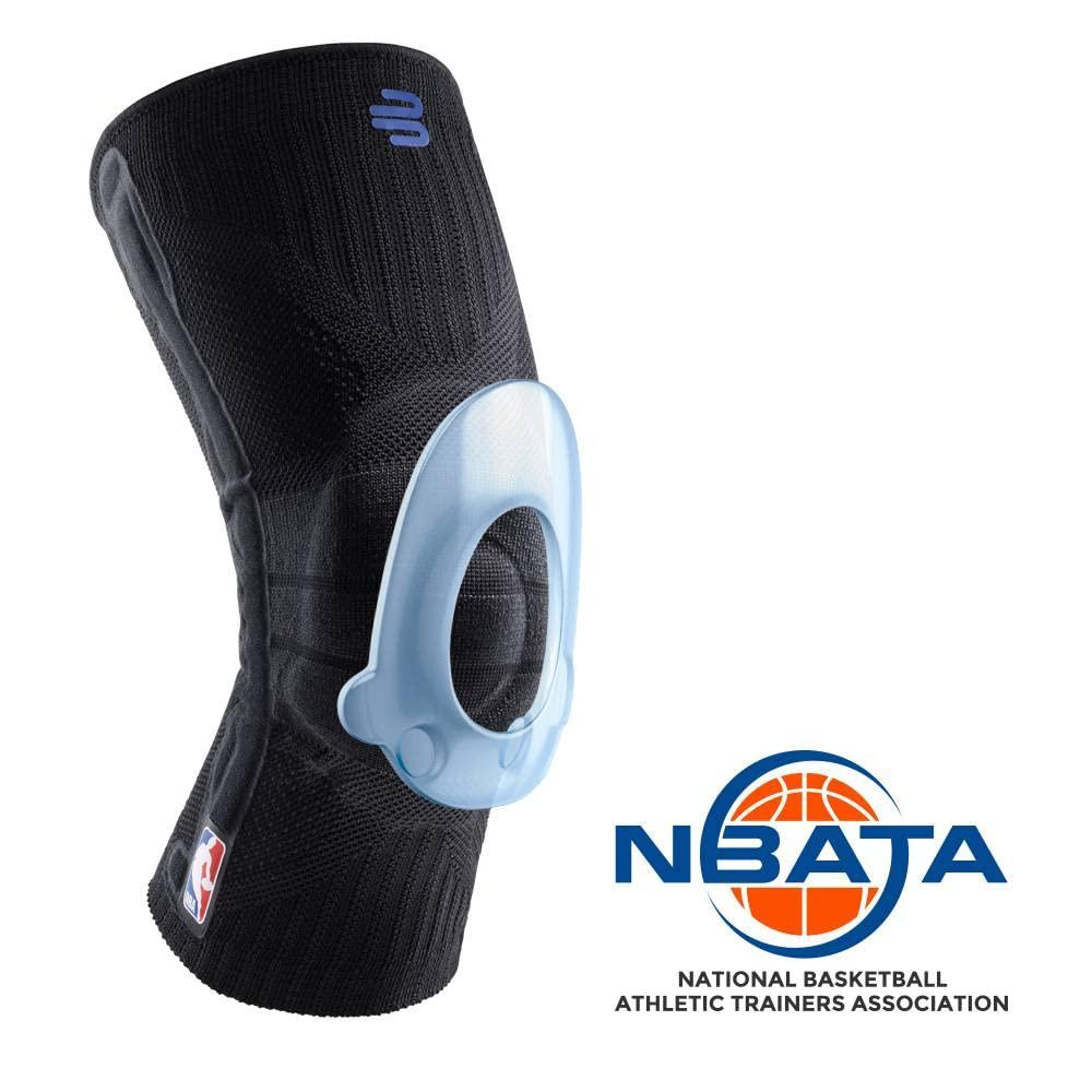 Bauerfeind Sports Knee Support NBA - Officially Licensed Basketball Brace  with Medical Compression - Sleeve Design with Omega Gel Pad for Pain Relief  & Stabilization (Black L) Large Black