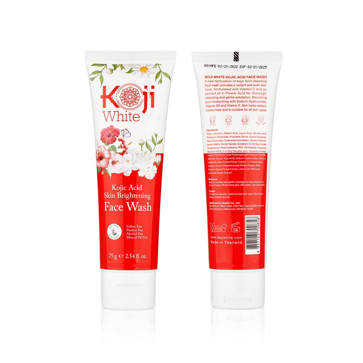 Koji White Kojic Acid Face Wash with Vitamin C and Hydrating Moisturizer -  Vegan, Even Skin Tone, Flower Extracts, Vitamin E - 2.54 Fl Oz | Buy Now  with Express International Delivery