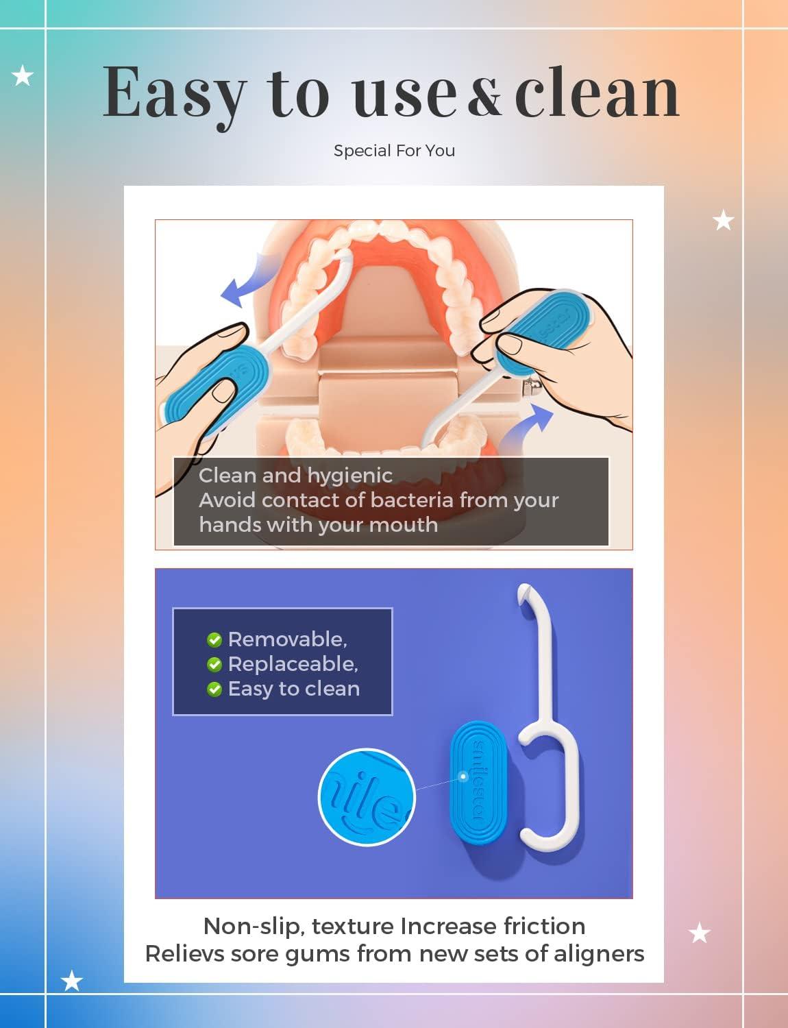 Aligner Removal Tool & Chewies for Invisalign Braces 2 Pack with Brush & Replacement Blue