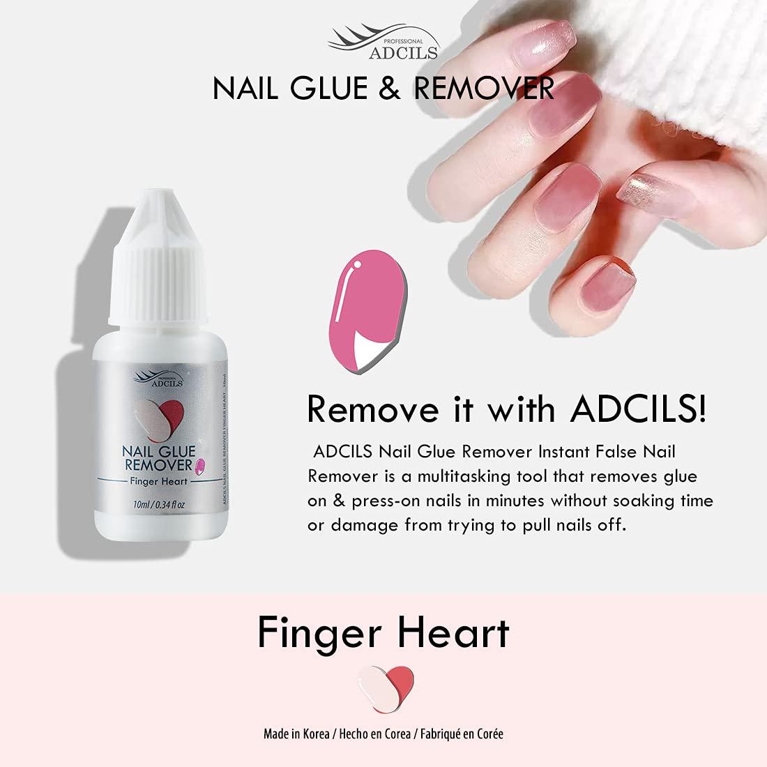 ADCILS PROFESSIONAL Nail FINGERHEART Glue Remover 0.34 fl oz / 10ml - Press  ON Nail Glue Remover, Fake Nail ADHESSIVE Remover, Nail TIP Bond Remover  0.34fl oz/10ml