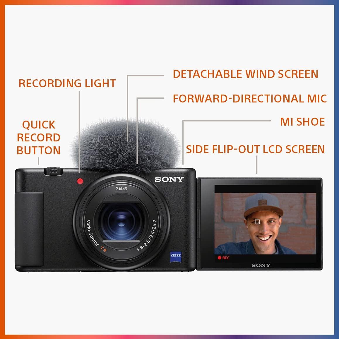  Sony ZV-1 Digital Camera for Content Creators, Vlogging and   with Flip Screen, Touchscreen Display, Live Video Streaming, Webcam  with Vlogger Shotgun Microphone ECM-G1 Black : Electronics