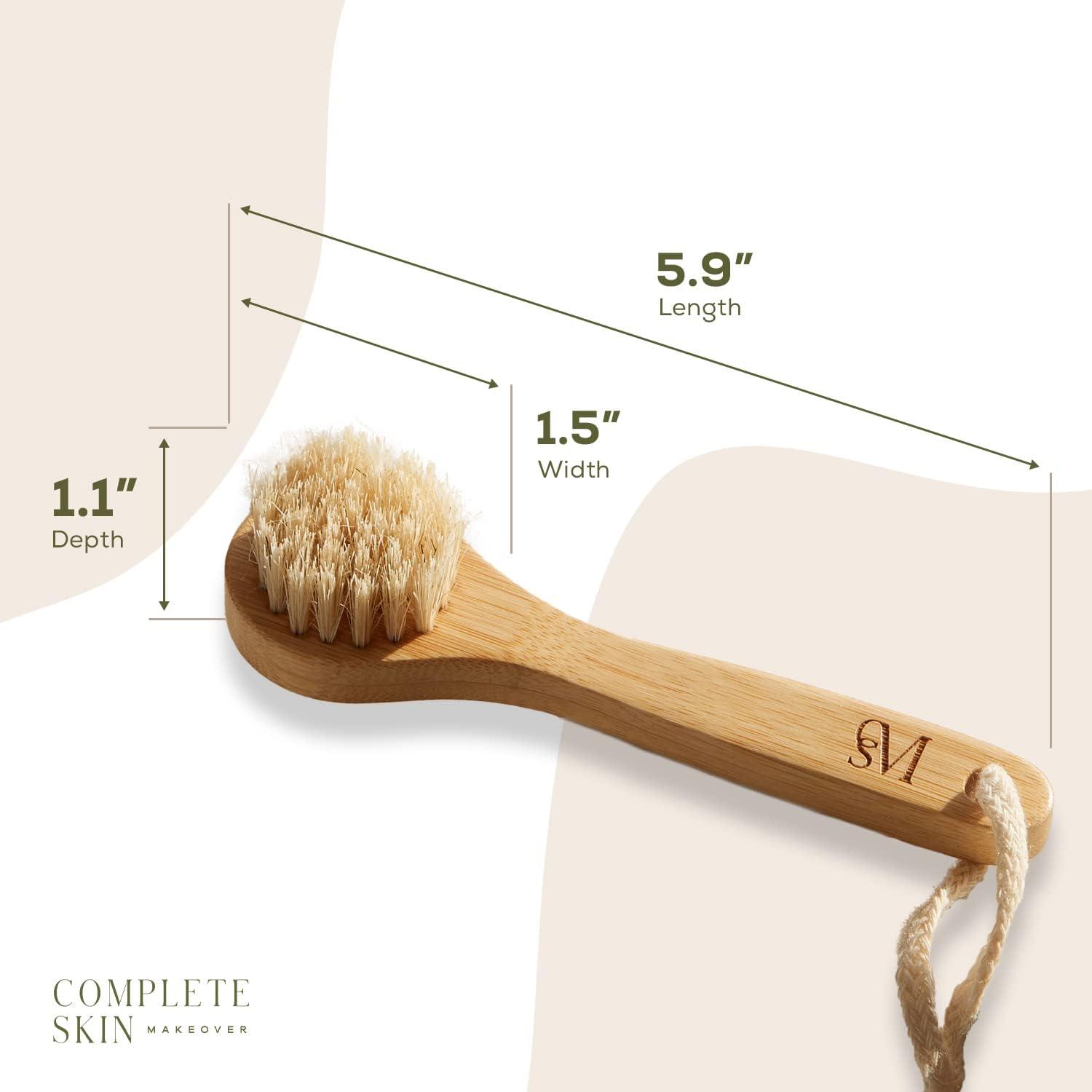CSM Mini Dry Brush - Natural Bristle Small Body Brush, Exfoliating Facial Cleansing Brush for Soft Skin and Other Sensitive Areas Like Your Neck, Ches