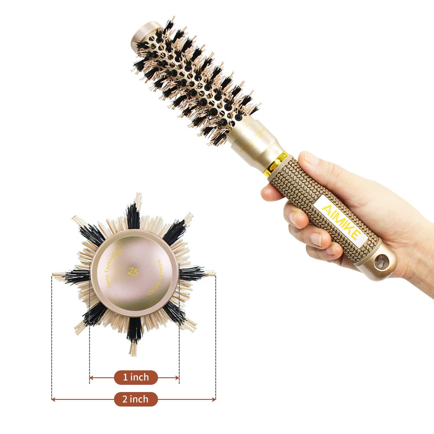 AIMIKE Round Brush, 1.3 Inch Barrel, Nano Thermal Ceramic & Ionic Tech, Boar Bri