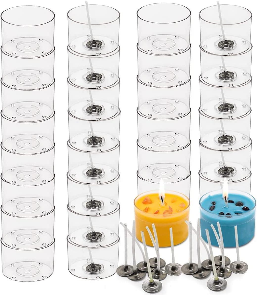 PEILIN 100 pcs Plastic Clear Tealight Cups Holders Candle Wax Tins Jars  Cases with 100pcs 40